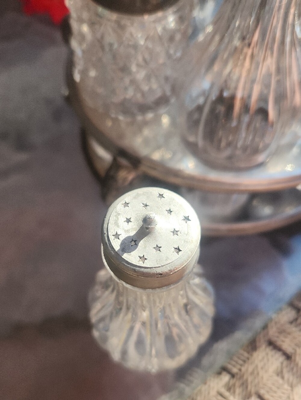 Vintage Silver Condiment Carousel with Clear Glass Bottles - Picture 13 of 16